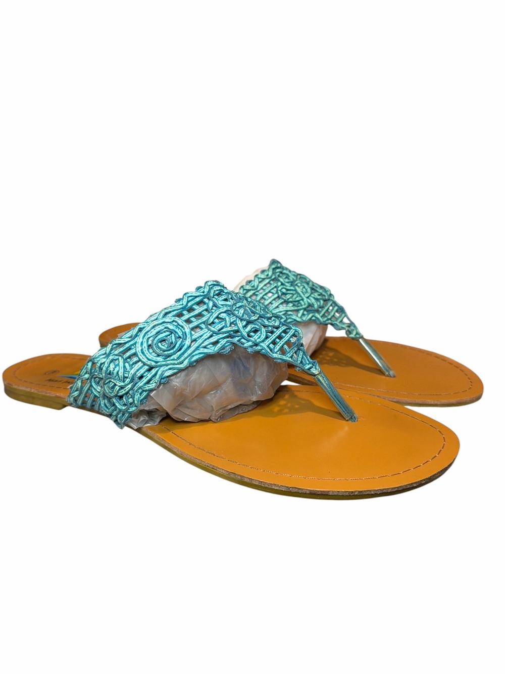 Maui Island Woven Teal Thong Sandals - Women